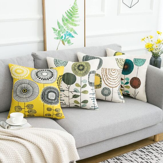 RYBornament Kissenbezug Quadratischer Dekokissenhülle für Sofa, Gartenbett, Schlafzimmer, Couch, Gelb, Leinen, 45x45 Zierkissen