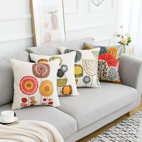 Kissenbezug 45x45 Dekorative Kissenhülle 4er Set Dekokissen Rot Sonnenblume Muster Kissenbezüg Outdoor Kopfkissenbezug Leinen Zierkissenbezüge Herbst Kissenbezüge Zum Zuhause Wohnzimmer Couch Deko