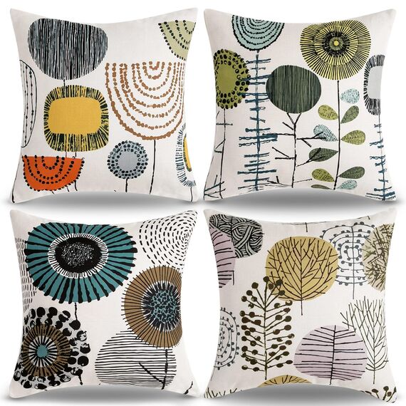 4er Set Kissenbezüge 40x40cm Blumen Dekokissen Kissen Beige Abstrakte Vintage Dekoration Sofakissen Quadrat Leinen Dekorative Kissenhülle Zierkissenbezüge für Sofa Schlafzimmer Wohnzimmer Auto