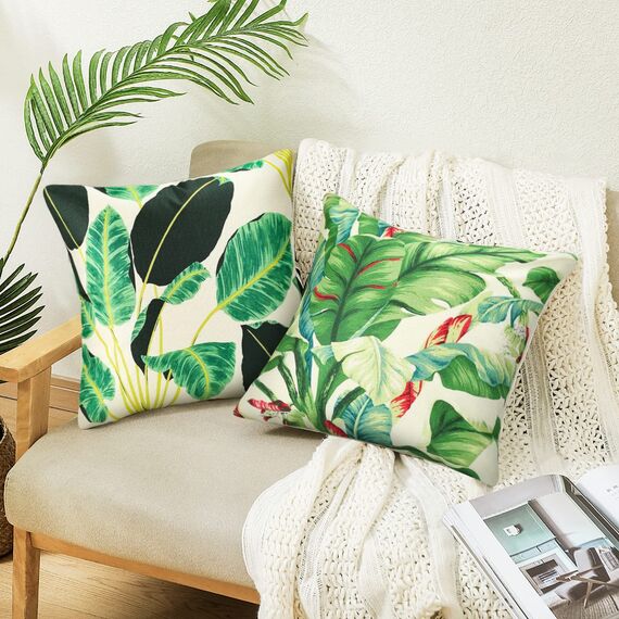 4er-Set Kissenbezug Grüne Dekokissen kissenbezüge Leinen Tropische Pflanze Blätter Dekorative Kissenhülle 40 x 40 cm Quadratische Modern Tropische Dekorativ Dekokissen Bezüge für kissensofa Deko