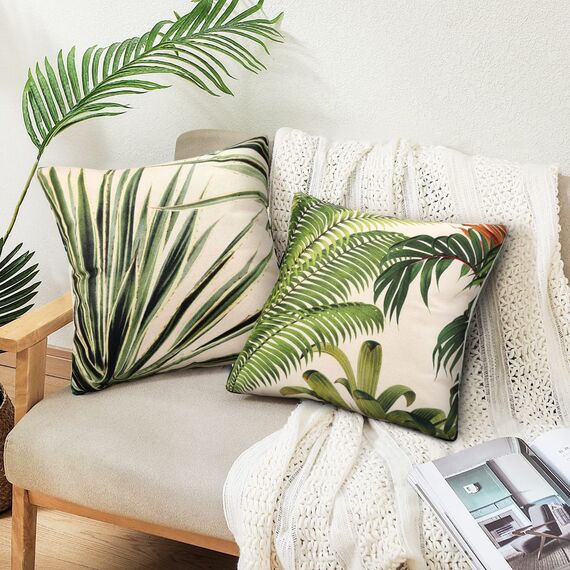 Dekorative Kissenbezug Tropische Pflanze Blätter Dekorative Kissenhülle Sofakissen Baumwolle Leinen Kissenbezug 40 X 40 Grün 4er Set Quadrat Kissenüberzug Für Sofa Auto Büro Cafe Outdoor Garten