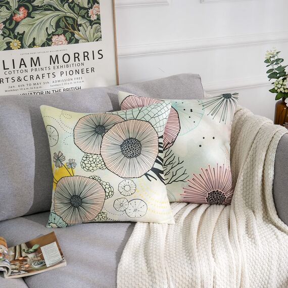 Kissenbezüge 40x40 Bunt Löwenzahn Kissenbezug Abstrakt Geometrisch Blumen Muster Zierkissenbezüge Leinen Kissenhülle 2er-set Dekorativ Kissenhüllen Passend Für Wohnzimmer Sofa Couch Kissen Deko