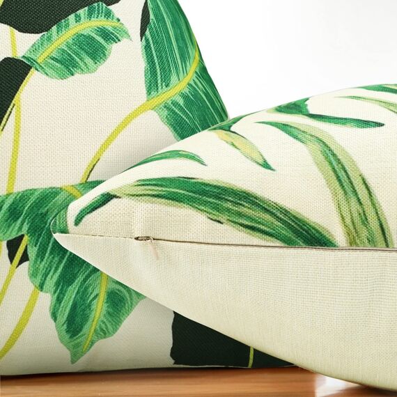 4er-Set Kissenbezug Grüne Dekokissen kissenbezüge Leinen Tropische Pflanze Blätter Dekorative Kissenhülle 40 x 40 cm Quadratische Modern Tropische Dekorativ Dekokissen Bezüge für kissensofa Deko