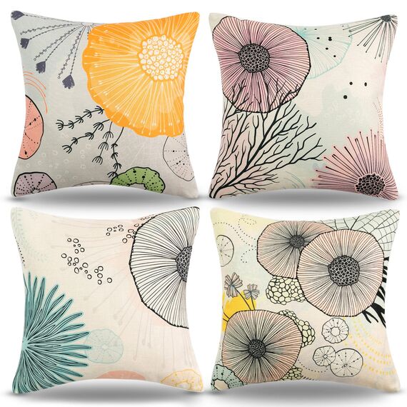 Kissenbezüge 40x40 Bunt Löwenzahn Kissenbezug Abstrakt Geometrisch Blumen Muster Zierkissenbezüge Leinen Kissenhülle 2er-set Dekorativ Kissenhüllen Passend Für Wohnzimmer Sofa Couch Kissen Deko