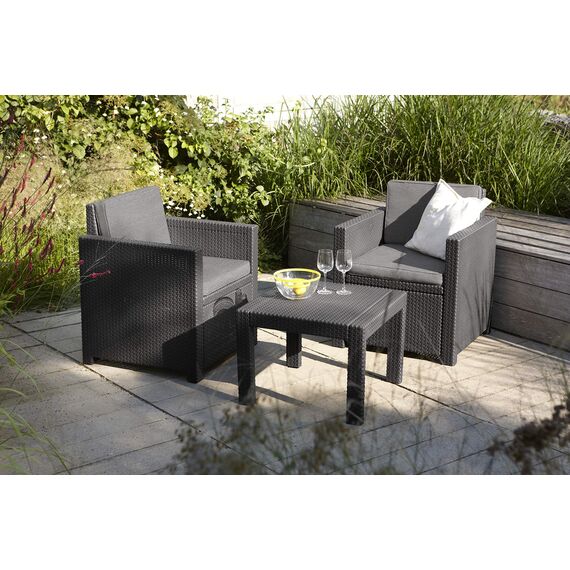 Allibert by Keter Balkonmöbel Set Victoria Balcony, graphit/cool grey, 3tlg., inkl. Sitz- und Rückenkissen, Kunststoff, flache Rattanoptik