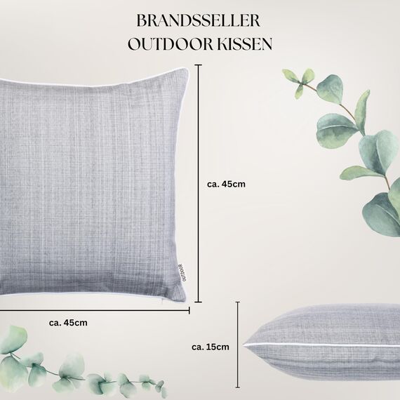 Brandsseller 4er Set Outdoor Kissen 45x45 cm – Wetterfeste Zierkissen mit Paspel in Leinenoptik – Wasserabweisende Gartenkissen & Dekokissen für draußen – Sofakissen für Balkon & Terrasse - Hellgrau