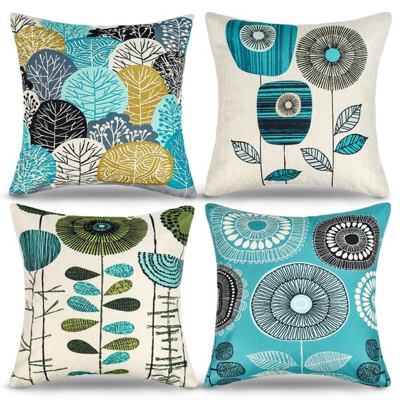 Sofa Kissenhülle Sonnenblumen Kissenbezüge 40x40 Kissenbezüge Blau Grün Kissenbezug Leinen Zierkissenbezüge 4er-set Frühling Kissenhüllen Passend Für Wohnzimmer Garten Sofa Kissen Dekoration