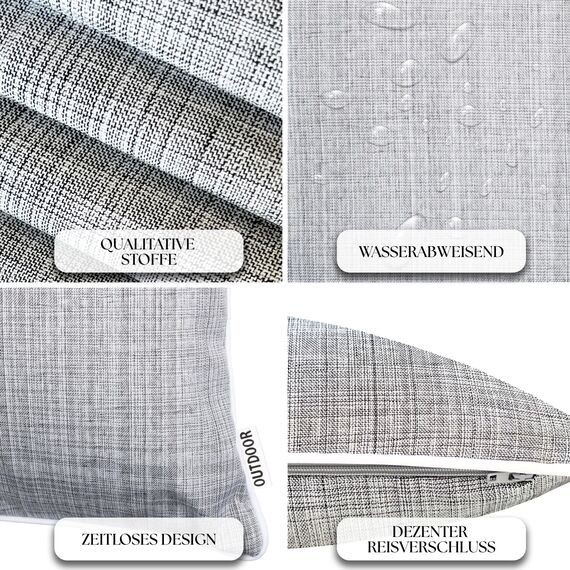 Brandsseller 4er Set Outdoor Kissen 45x45 cm – Wetterfeste Zierkissen mit Paspel in Leinenoptik – Wasserabweisende Gartenkissen & Dekokissen für draußen – Sofakissen für Balkon & Terrasse - Hellgrau