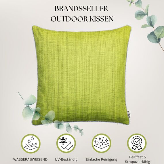 Brandsseller 4er Set Outdoor Kissen 45x45 cm – Wetterfeste Zierkissen mit Paspel in Leinenoptik – Wasserabweisende Gartenkissen & Dekokissen für draußen – Sofakissen für Balkon & Terrasse - Grün