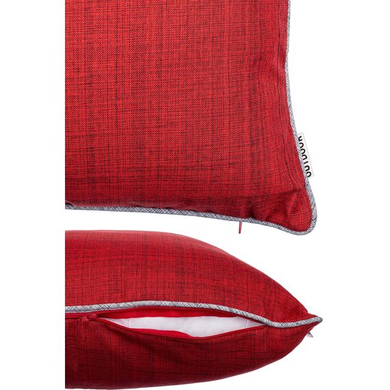 Brandsseller 2er Set Outdoor Kissen 45x45 cm – Wetterfeste Zierkissen mit Paspel in Leinenoptik – Wasserabweisende Gartenkissen & Dekokissen für draußen – Sofakissen für Balkon & Terrasse - Rot