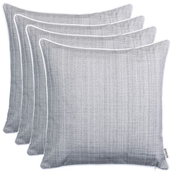 Brandsseller 4er Set Outdoor Kissen 45x45 cm – Wetterfeste Zierkissen mit Paspel in Leinenoptik – Wasserabweisende Gartenkissen & Dekokissen für draußen – Sofakissen für Balkon & Terrasse - Hellgrau