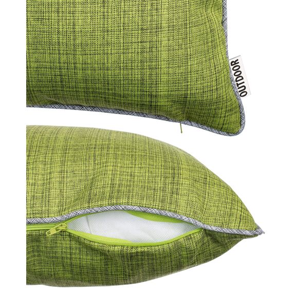 Brandsseller 2er Set Outdoor Kissen 45x45 cm – Wetterfeste Zierkissen mit Paspel in Leinenoptik – Wasserabweisende Gartenkissen & Dekokissen für draußen – Sofakissen für Balkon & Terrasse - Grün