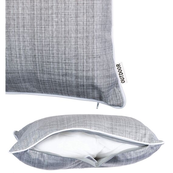 Brandsseller 2er Set Outdoor Kissen 45x45 cm – Wetterfeste Zierkissen mit Paspel in Leinenoptik – Wasserabweisende Gartenkissen & Dekokissen für draußen – Sofakissen für Balkon & Terrasse - Hellgrau