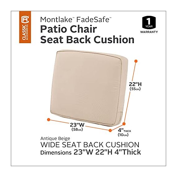 CLASSIC ACCESSORIES Montlake Wasserabweisendes Rückenkissen für Terrasse, Lounge, 58,9 x 55,9 x 10,2 cm, antikes Beige, für den Außenbereich