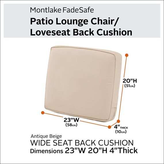 CLASSIC ACCESSORIES Montlake FadeSafe Rückenkissen, wasserabweisend, 58,9 x 50,8 x 10,2 cm, Antik-Beige, Outdoor-Liebesitzkissen