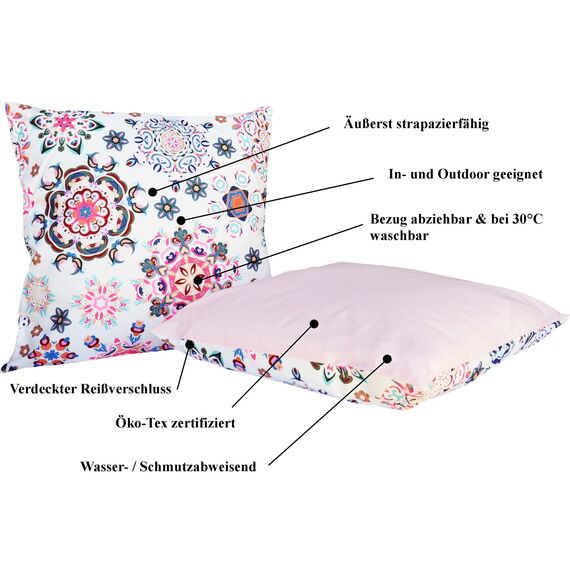 JACK Outdoor Lounge Kissen 45x45cm Motiv Dekokissen inkl. Füllung Wasserfest Sitzkissen Garten Stuhl, Farbe:Mandala Rosa