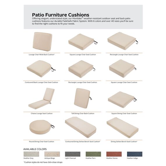 CLASSIC ACCESSORIES Montlake FadeSafe Rückenkissen, wasserabweisend, 58,9 x 50,8 x 10,2 cm, Antik-Beige, Outdoor-Liebesitzkissen