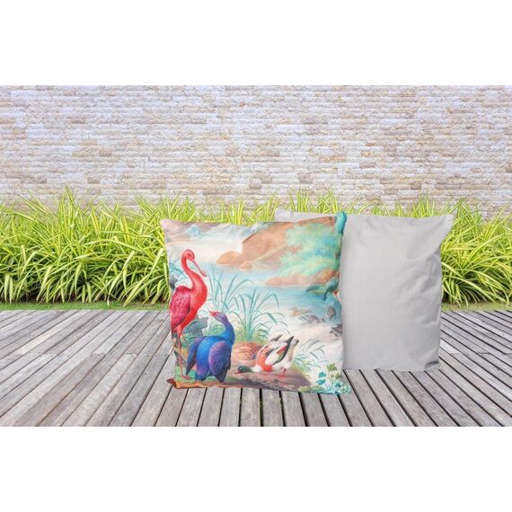 JACK Outdoor Lounge Kissen 45x45cm Motiv Dekokissen inkl. Füllung Wasserfest Sitzkissen Garten Stuhl, Farbe:Vogelparadies