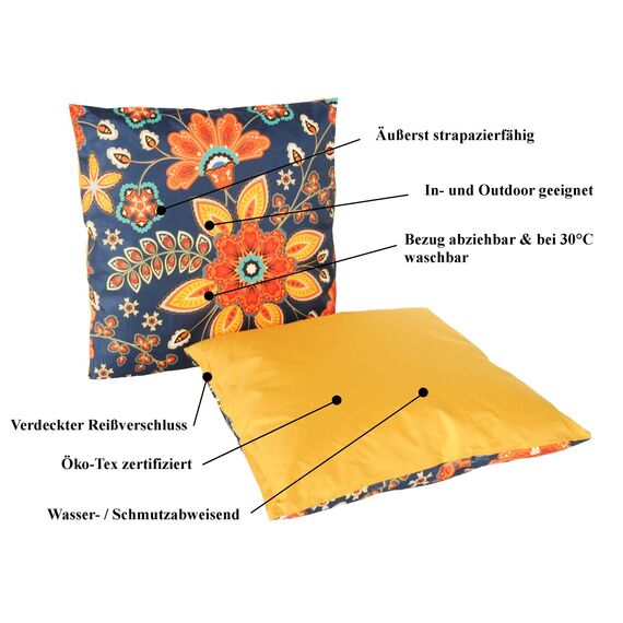 JACK Outdoor Lounge Kissen 45x45cm Motiv Dekokissen inkl. Füllung Wasserfest Sitzkissen Garten Stuhl, Farbe:Sommertraum