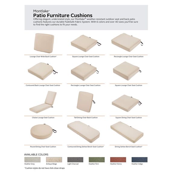 CLASSIC ACCESSORIES Montlake Wasserabweisendes Rückenkissen für Terrasse, Lounge, 58,9 x 55,9 x 10,2 cm, antikes Beige, für den Außenbereich