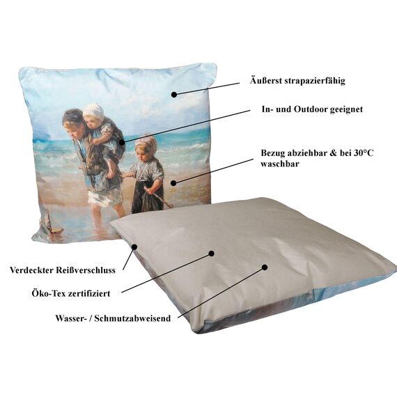 JACK Outdoor Lounge Kissen 45x45cm Motiv Dekokissen inkl. Füllung Wasserfest Sitzkissen Garten Stuhl, Farbe:Küstenleben