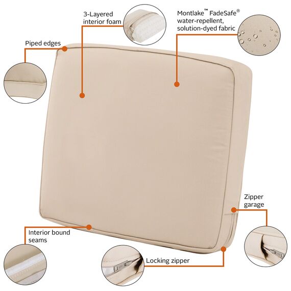 CLASSIC ACCESSORIES, wasserabweisendes Lounge-Rückenkissen Montlake für den Außenbereich, 48 × 51 × 10 cm, Farbe Antik-Beige, Outdoor-Sitzkissen für Zweisitzer