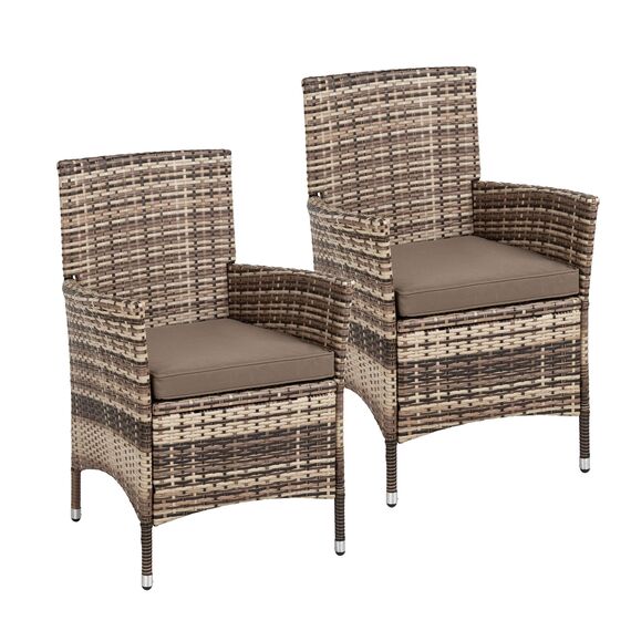 ESTEXO Polyrattan Gartenstuhl Set 2er Stuhlset Rattan Stuhl Garten Sessel Rattanstühle Balkonstühle Terrassenstühle Outdoor Stühle Balkonsessel (Beige-Braun)