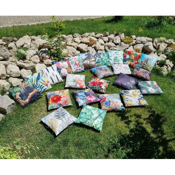 JACK Outdoor Lounge Kissen 45x45cm Motiv Dekokissen inkl. Füllung Wasserfest Sitzkissen Garten Stuhl, Farbe:Blütentraum Gold