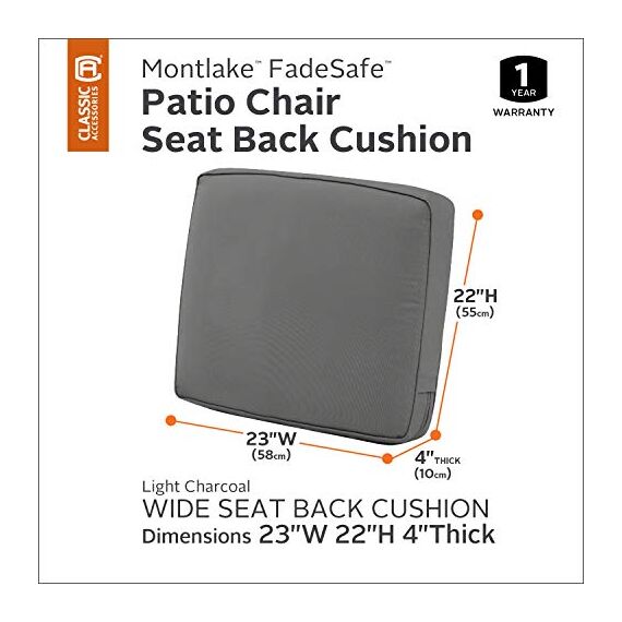 Classic Accessories Montlake Wasserabweisendes Rückenkissen für Terrasse, Lounge, 58,9 x 55,9 x 10,2 cm, Hellanthrazit, für den Außenbereich