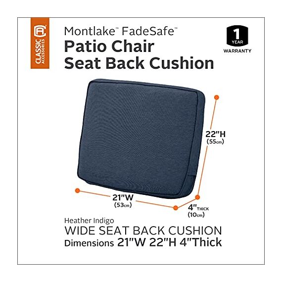 CLASSIC ACCESSORIES Montlake FadeSafe Wasserabweisendes Sitzkissen für den Außenbereich, 53,3 x 55,9 x 10,2 cm, Indigoblau meliert, Outdoor-Stuhlkissen, Terrassenkissen
