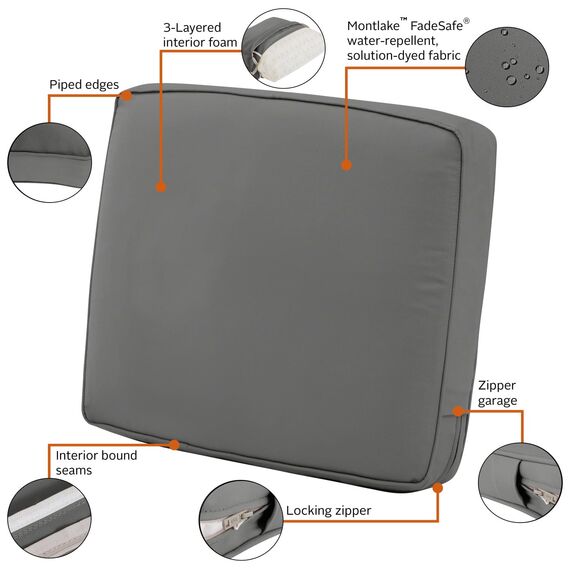 CLASSIC ACCESSORIES Montlake Wasserabweisendes Rückenkissen für Terrasse, Lounge, 58,4 x 50,8 x 10,2 cm, Hellanthrazit, für den Außenbereich
