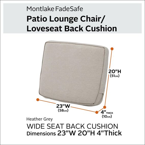 Classic Accessories Montlake Wasserabweisendes Rückenkissen für Terrasse, Lounge, 58,4 x 50,8 x 10,2 cm, Grau meliert, für den Außenbereich