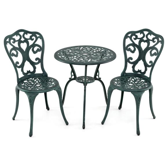 GIANTEX 3 TLG. Bistro Set, Bistrotisch mit 2 Stühlen, Gartenmöbel Set Aluminiumguss, Balkonset wetterfest, Runder Gartentisch, Balkonmöbel Terrassenmöbel Outdoor, Garten Sitzgruppe Gartengarnitur