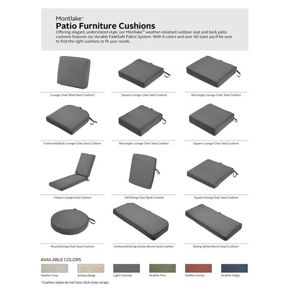 CLASSIC ACCESSORIES Montlake Wasserabweisendes Rückenkissen für Terrasse, Lounge, 58,4 x 50,8 x 10,2 cm, Hellanthrazit, für den Außenbereich