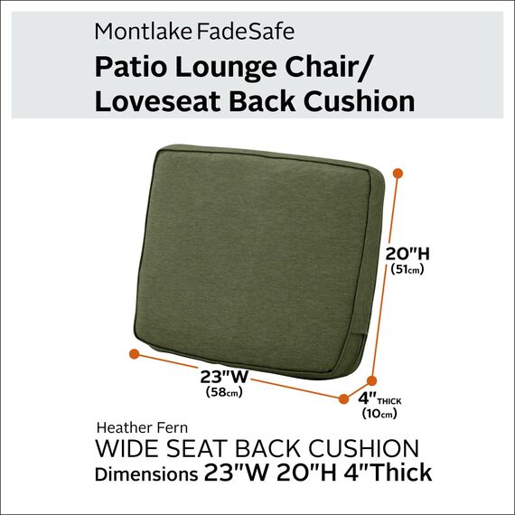 Classic Accessories Montlake FadeSafe Wasserabweisendes Outdoor-Stuhlkissen, 58,4 x 50,8 x 10,2 cm, Farngrün, Outdoor-Stuhlkissen, Terrassenstuhlkissen, Terrassenkissen
