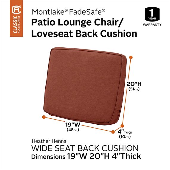 CLASSIC ACCESSORIES Montlake Wasserabweisendes Rückenkissen für Terrasse, Lounge, Henna-Rot, 48,3 x 50,8 x 10,2 cm, Henna-Rot meliert