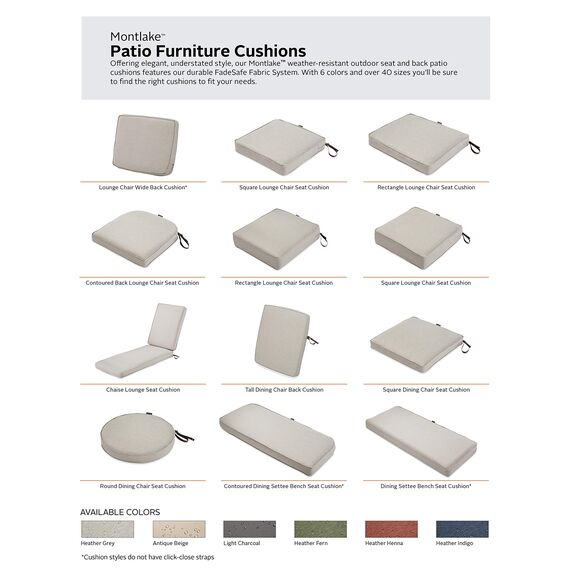 CLASSIC ACCESSORIES Montlake FadeSafe Rückenkissen, wasserabweisend, 48,2 x 50,8 x 10,2 cm, für Terrasse, Lounge, Grau meliert
