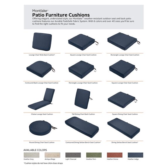 CLASSIC ACCESSORIES Montlake FadeSafe Wasserabweisendes Sitzkissen für den Außenbereich, 53,3 x 55,9 x 10,2 cm, Indigoblau meliert, Outdoor-Stuhlkissen, Terrassenkissen