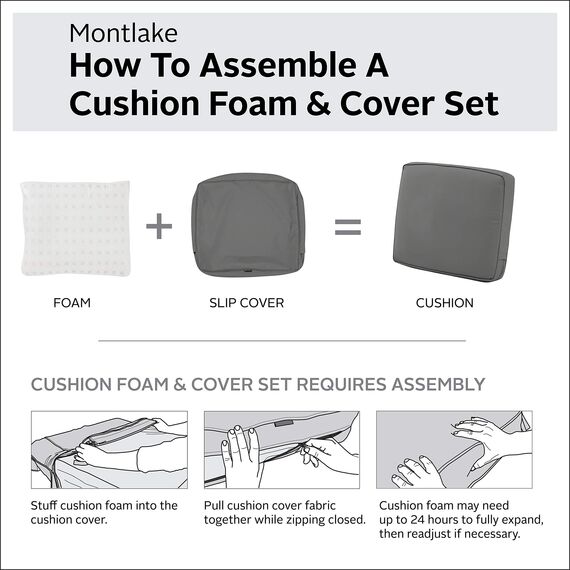 Classic Accessories Montlake Wasserabweisendes Rückenkissen für Terrasse, Lounge, 58,9 x 55,9 x 10,2 cm, Hellanthrazit, für den Außenbereich