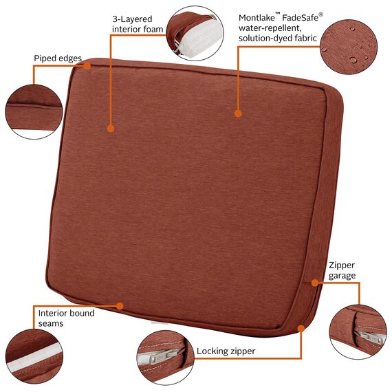 CLASSIC ACCESSORIES Montlake Wasserabweisendes Rückenkissen für Terrasse, Lounge, Henna-Rot, 48,3 x 50,8 x 10,2 cm, Henna-Rot meliert