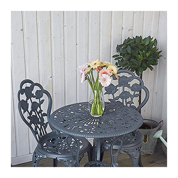 Lazy Susan London Rose Gartenmöbel-Set, rund, 2-Sitzer, Aluminiumguss, wetterfest, wartungsfrei, passende Bistro-Stühle, 3 Jahre Garantie, schiefergraue Oberfläche