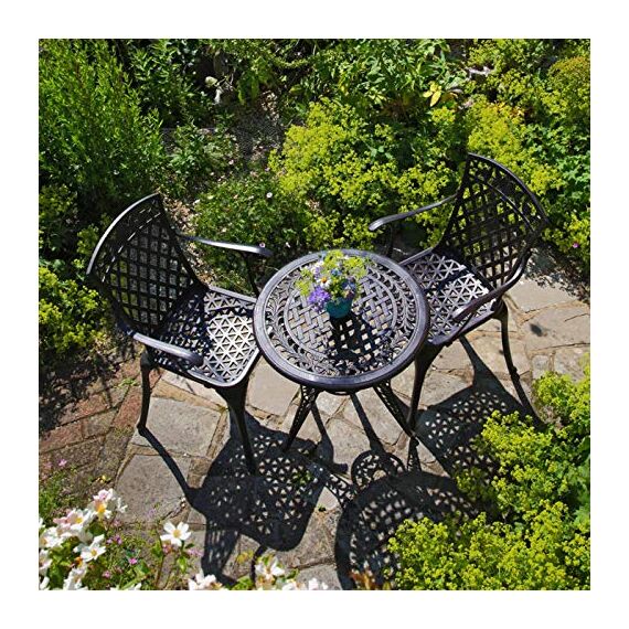Lazy Susan, Ivy-Bistro-Tisch aus Aluguss mit 2 Stühlen | Garten-Set | Antik-Bronze | Aluminium | 3 Jahre Garantie | (2 x Emma Stühlen)