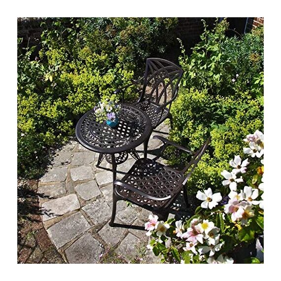 Lazy Susan, Ivy-Bistro-Tisch aus Aluguss mit 2 Stühlen | Garten-Set | Antik-Bronze | Aluminium | 3 Jahre Garantie | (2 x April Stühlen)