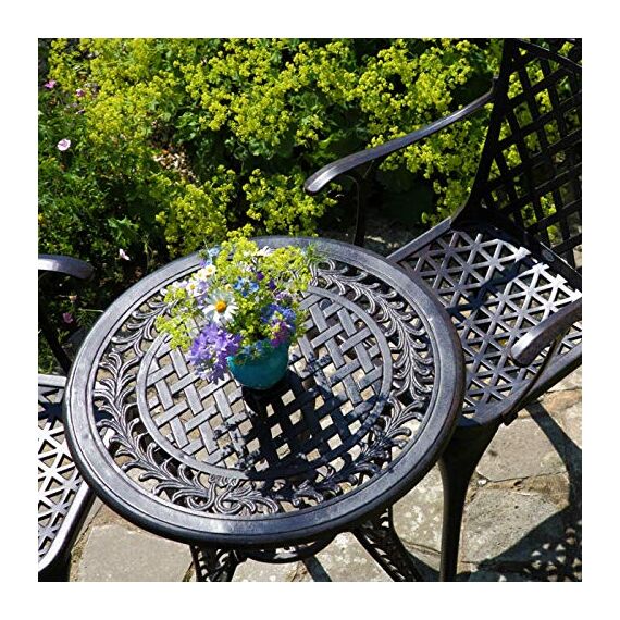 Lazy Susan, Ivy-Bistro-Tisch aus Aluguss mit 2 Stühlen | Garten-Set | Antik-Bronze | Aluminium | 3 Jahre Garantie | (2 x Emma Stühlen)