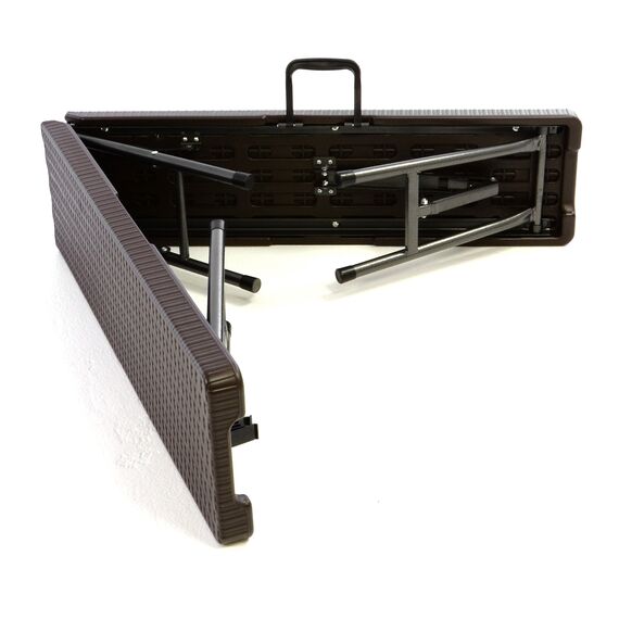 Nexos Gartengarnitur 1 Partytisch 2 Bänke klappbar Rattan-Optik Bierzeltgarnitur braun Set Festzelt Campingset Klapptisch robust Wetterfest