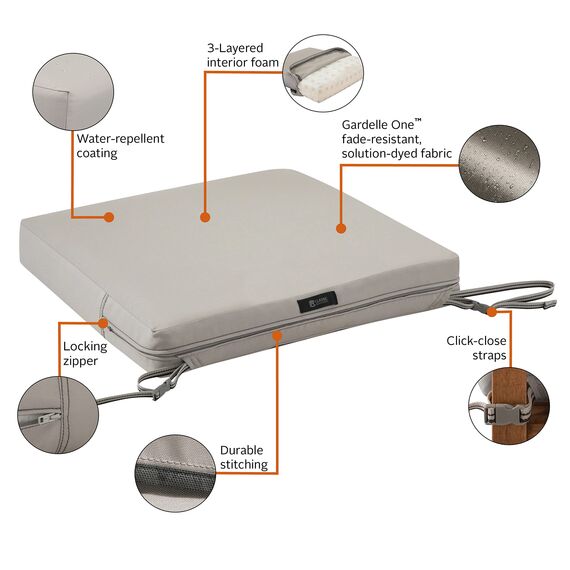 CLASSIC ACCESSORIES Ravenna Wasserabweisendes Terrassensitzkissen, Pilz, Stuhlkissen, 48,3 x 48,3 x 7,6 cm