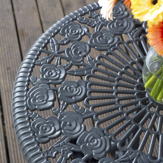 Lazy Susan London Rose Gartenmöbel-Set, rund, 2-Sitzer, Aluminiumguss, wetterfest, wartungsfrei, passende Bistro-Stühle, 3 Jahre Garantie, schiefergraue Oberfläche