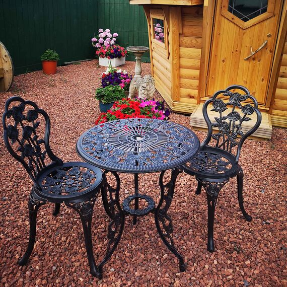 Lazy Susan London Rose Gartenmöbel-Set, rund, 2-Sitzer, Aluminiumguss, wetterfest, wartungsfrei, passende Bistro-Stühle, antikes Bronze-Finish