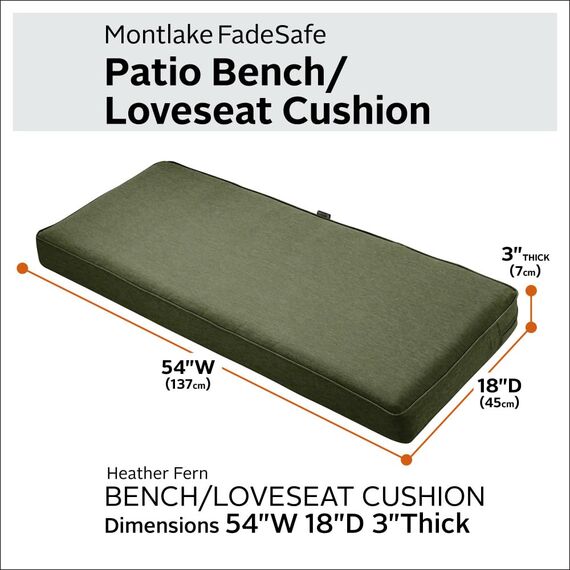 CLASSIC ACCESSORIES Montlake Wasserabweisendes Outdoor-Bankkissen, Terrassenmöbel, Schaukelkissen, 137,2 x 45,7 x 7,6 cm, Farngrün meliert