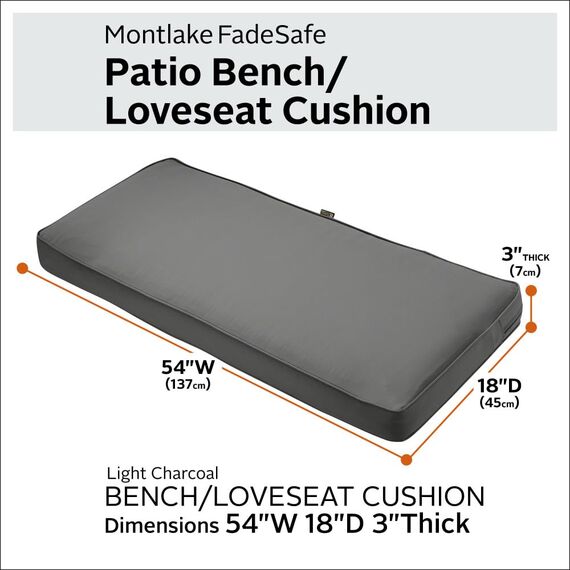 CLASSIC ACCESSORIES 62-044-LCHARC-EC Montlake FadeSafe Wasserabweisendes Outdoor-Bankkissen, 137 x 46 x 7,5 cm, Hellanthrazit